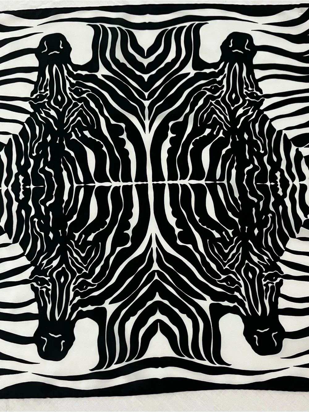 Vtg. Mirrored Zebra Print Scarf - Black and White